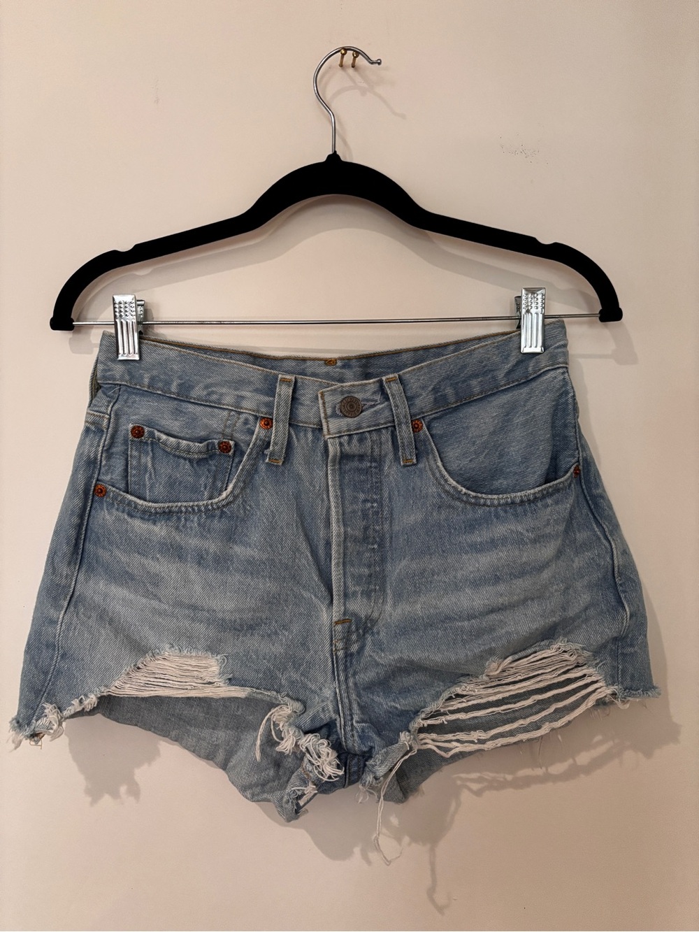 Levi's Light Blue Ripped High-Rise Denim Shorts